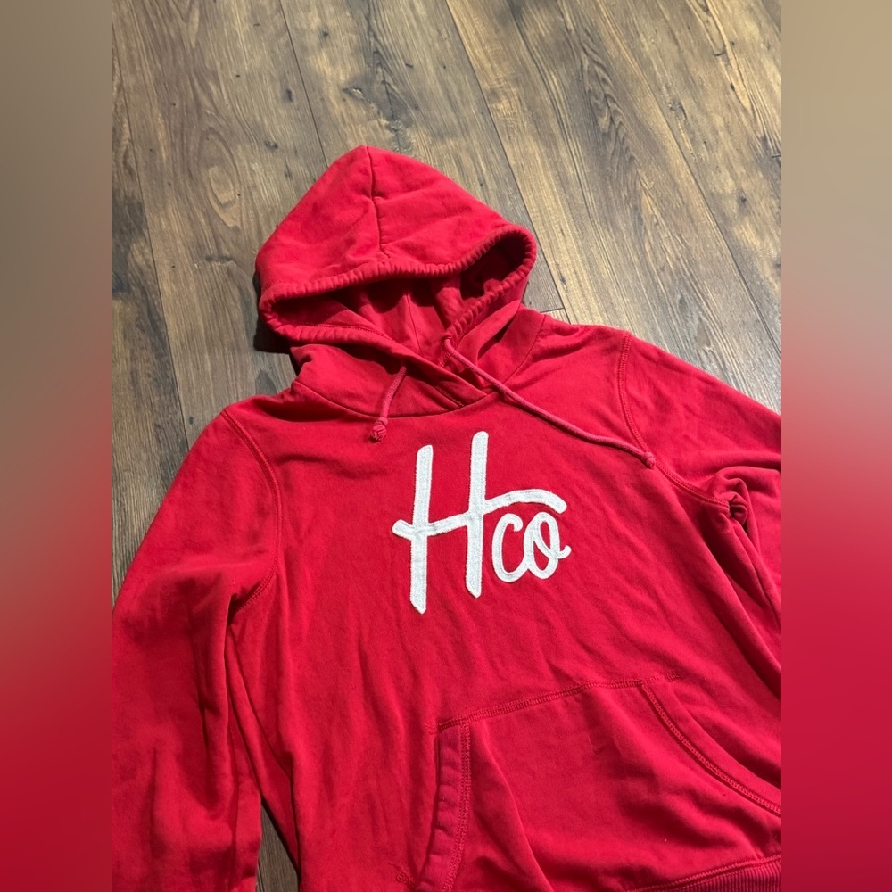Hollister Co. Women's Script Logo Red Hoodie Sweatshirt Size Large Y2K Style - Picture 2 of 7